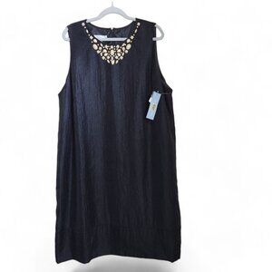 London Times Dress Women’s 22W Black‎ Sleeveless Beaded Neckline NWT